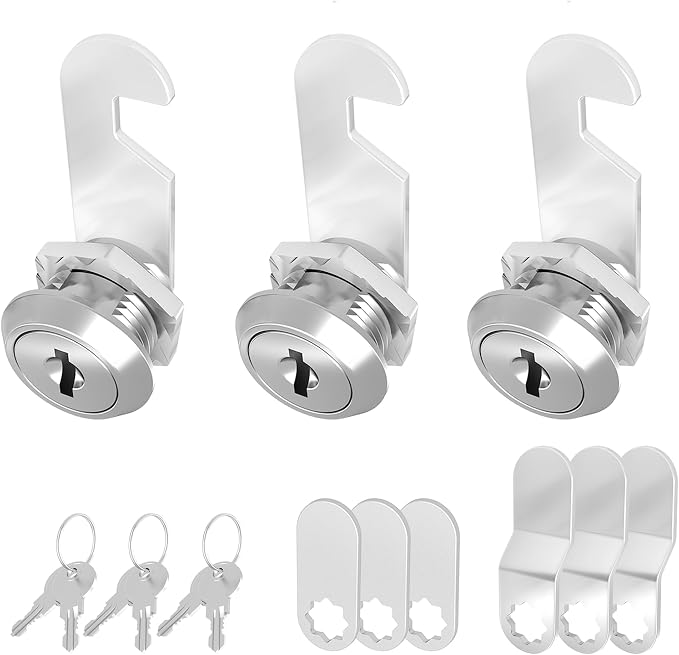3 Pack Cabinet Locks with Key, 5/8" Cam Lock Keyed Alike, Cabinet Door Lock Secure File Drawer RV Storage Door, Drawer Lock Replacement Kit, Zinc Alloy