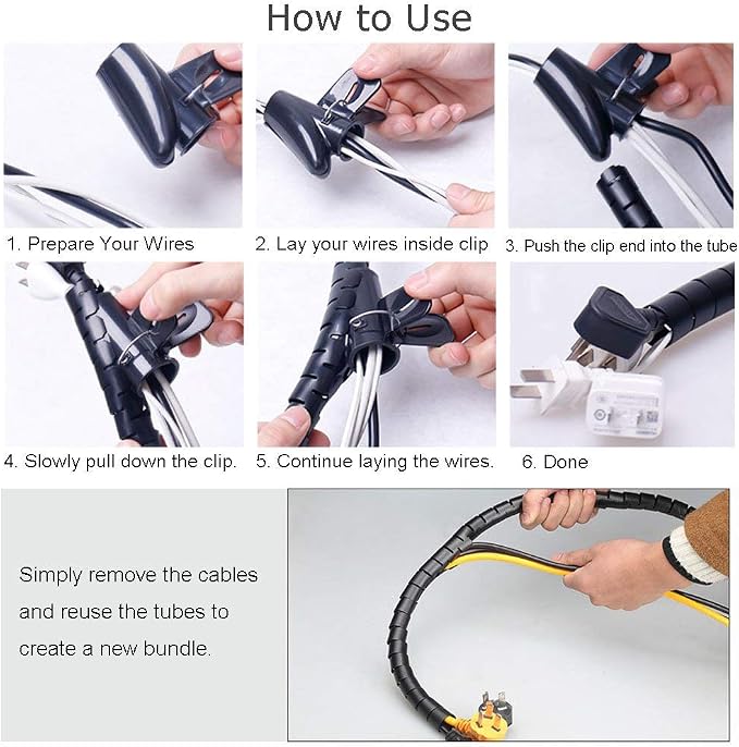 Black Computer Cable Management Sleeves Value Pack, Large 1.1" Pet Proof Cable Cover for Wires and 0.87" Cord Organizer Tube for Home TV Office Organization