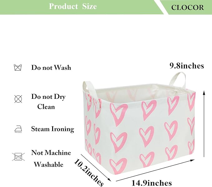 CLOCOR Rectangular Pink Heart Basket Empty, Storage Bin, Waterproof Book Box, Gift Basket(Pink Heart)