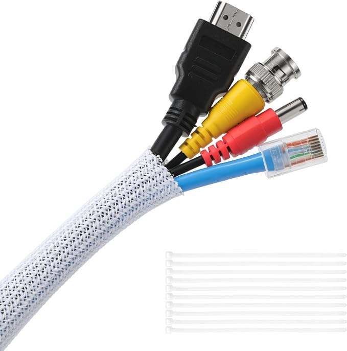 Yecaye 10ft - 1/2 inch Cord Protectors from Pets no Chew, White | Split Cable Management Sleeves, Wire Loom Tubing for TV USB Cord Protector, Cord Covers for Pets Bite-Resistant