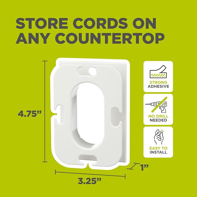 Cord Minder Organizer for Appliances & Lighting, 1 Pack | Charging Cords, Counters & Desktops, Cord Winder, Keeper, Wrapper, Wall Electrical Outlet Cord Storage, CORDMIND1