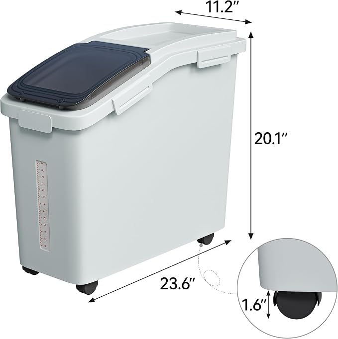 YITAHOME Large Flour Storage Container, 11.4-Gallon Commercial Rice Storage Bin 280 Cups with Wheels Shelf-storage Bin with Scoop and Lid, Rice Bin for Kitchen, Gray