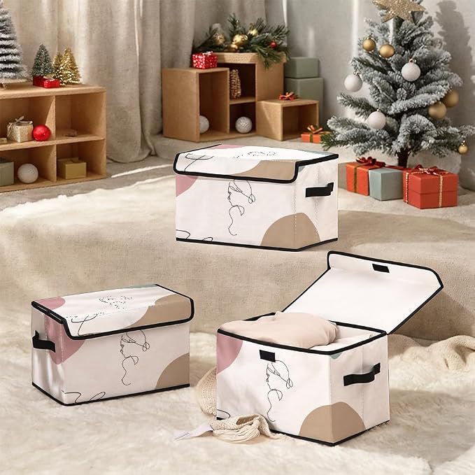 Stackable Clothes Storage Bins with Lids 3 Pack. | Closet Organizers Fabric Cat Printing Box for Home and Office,Blanket Clothes Organizers,Under Bed Storage Containers