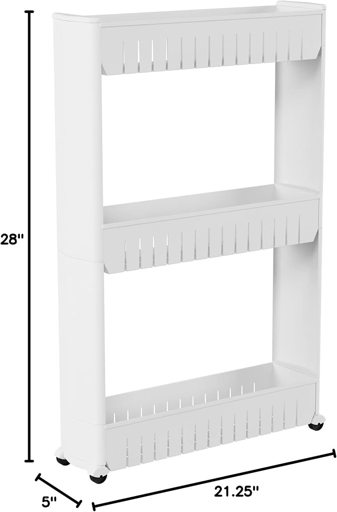 Lavish Home 3 Tier Shelf Rolling Cart - Narrow-Space Kitchen or Bathroom Shelf Organizer Cart - Slim Slide-Out Storage Shelves for Kitchen, Bathroom, Laundry and Pantry