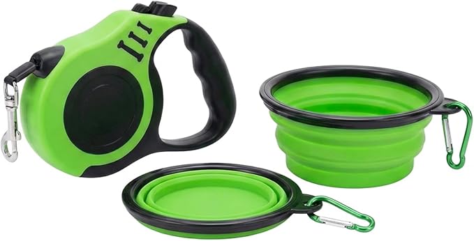 PETIMP Retractable Dog Leash Lightweight 16FT Leash Set | with Folding Bowl,Dispenser,waste Bags, for Small Medium Dogs(Green)