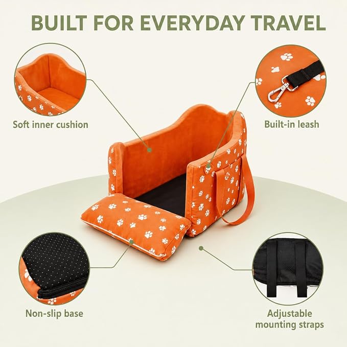 Dog Car Seat for Small Dogs 5-15 lbs, Tomato Red | Center Console Puppy Booster and Portable Travel Bed, Anti-Collapse Design with Washable Fluffy Cushion