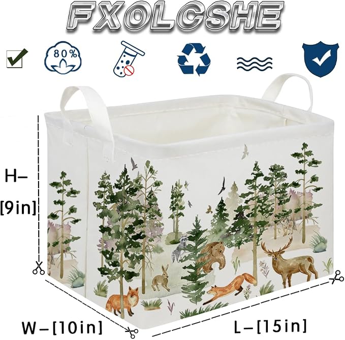 Rectangular Woodland Animal Basket Storage Basket,Bear Fox Gift Box Bin Shelf Book Woodland Room Decor,Gift Baskets(Tree animals)