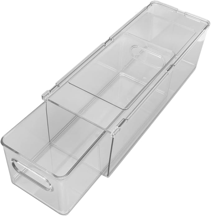Drawer Storage Box, PET Clear Plastic Stackable Bin with Lid, 3 Compartments for Bathroom Vanity and Under Sink, Pantry Cabinet Makeup Office Organizer (3 liters)