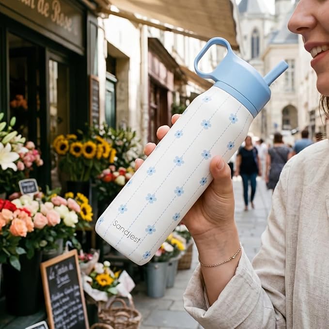 Blue Floral Stainless Steel Water Bottle with Twist Lid 20oz, Travel Insulated Water Bottles for Sports & Gym, Gift for Women Girls Friends Birthday Christmas