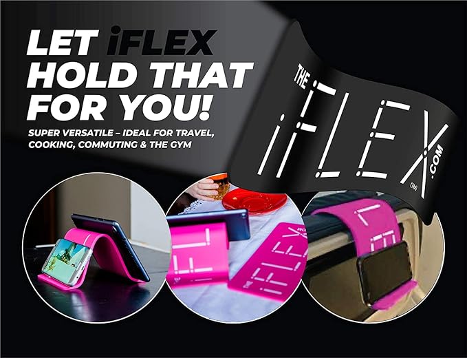 Cell Phone Stand and Tablet Stand for Air Travel, Work and Home- Flexible Phone Holder is The Perfect iPhone Stand and Holds Any Mobile Device- Non-Slip Grip, Strong and Durable- Neon Pink
