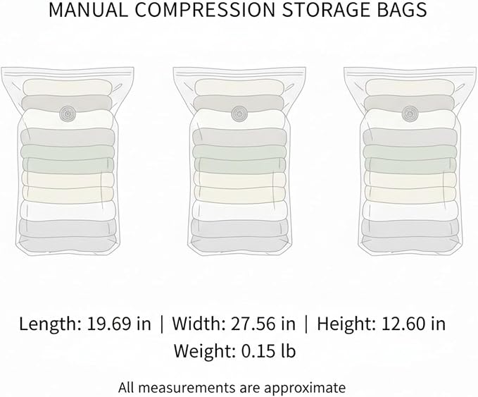 1 Pack Manual Compression Storage Bag, Space Saver with One-Way Valve for Travel and Closet Organization, Durable PET PE Material