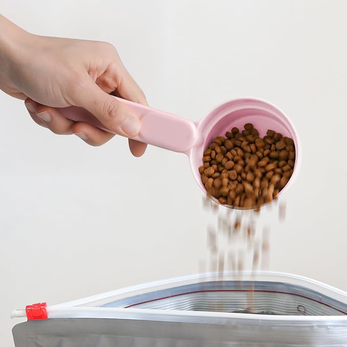 Melamine Pet Food Scoop, Cat Food Measuring Cups, Comfortable Long Handle Scoop for Dog, Cat, Ferret and Rabbit Food, 1 Cup Size Pet Food Feeding Scoop Dishwasher Safe (Pink | Pet Food Scooper, One-Cup Portion Measure, Long Handle, Dry Kibble, For Feed...
