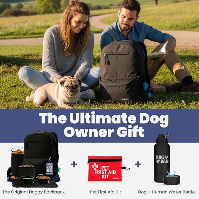 Dog Travel Backpack for Supplies - Dog Diaper Bag with Travel Bowls | 2 BPA-Free Bowls; Food Container & Treat Pouch; Placemat; Laptop Sleeve; Poop Bag Dispenser, Hiking, Camping & Road Trips,