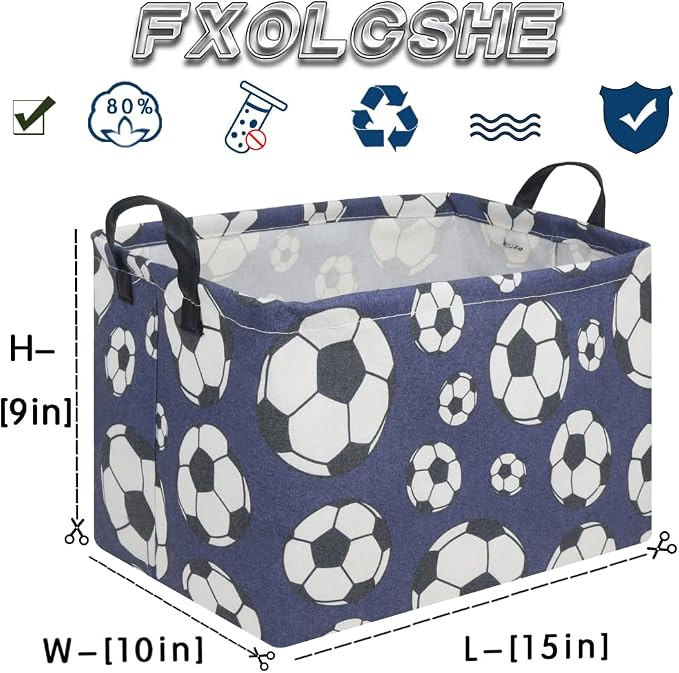 FXOLCSHE Rectangular Easter Soccer Basket,Kid's toy storage box,Collapsible waterproof college dorm laundry basket,Baby Nursery Hamper,Sports Boys soccer basket,Boys Soccer Room Decor(Soccers)