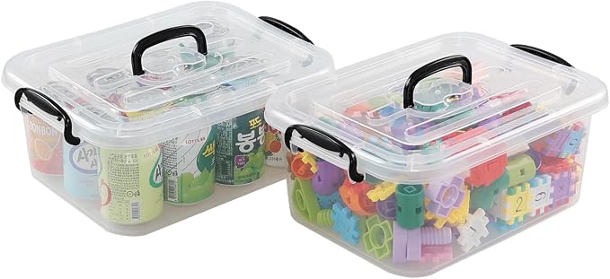 Quickquick 8 L Plastic Latching Box with Handle, Clear Storage Bins, 2-Pack
