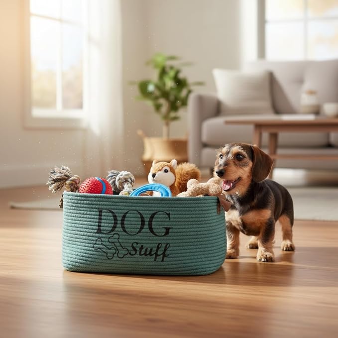 Morezi Dog Toy Basket Storage Large Bin Pet Puppy Toy Box in Cotton Rope Perfect for Organizing Pet Toys Blankets Leashes Clothing Doggie Stuff - Green
