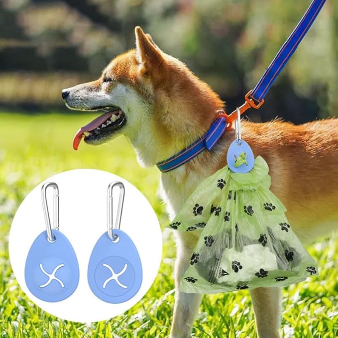 LINMENGSHUComplete 4Pcs Dog Outdoor Travel Set, Portable Leak-Proof Dog Water Dispenser, Pull-Type Poop Bag Holder Container with Refill Bags & Portable Carabiner for Walking Hiking