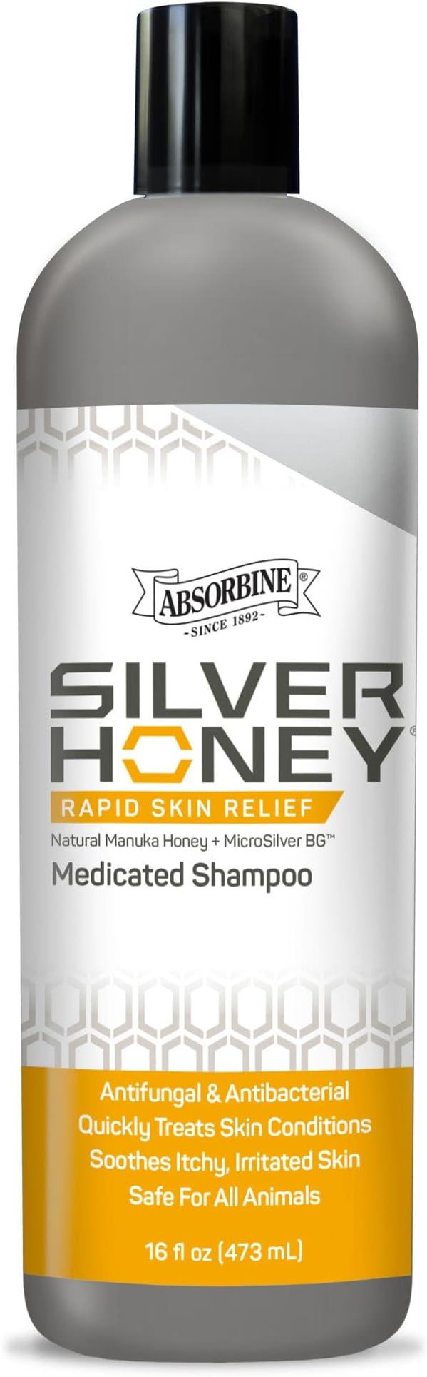Absorbine Silver Honey Rapid Skin Relief Medicated Shampoo, Medical Grade Manuka Honey & MicroSilver BG, Rejuvenating, Soothing & Hydrating, 16 fl oz