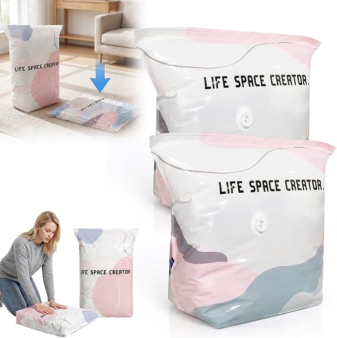 No‑Pump Vacuum Storage Bags, 2026 New Heavy-Duty Press & Seal For Clothes, Press & seal, No Pump Needed, Large Cube Vacuum Seal Bags, Reusable Space Saving Compression Bag (2PCS,70 * 50 * 30CM)