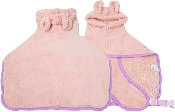 Dog Bathrobe, Microfiber Fast Drying Absorbent Hooded Bath Towel for Puppy Small Medium Large Dog Cat(Pink,L)