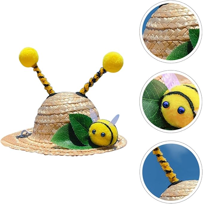 IMIKEYA Decorative Pet Straw Hat Summer Cat Hat Headwear Insect Pattern M Size Kitten Photo Props