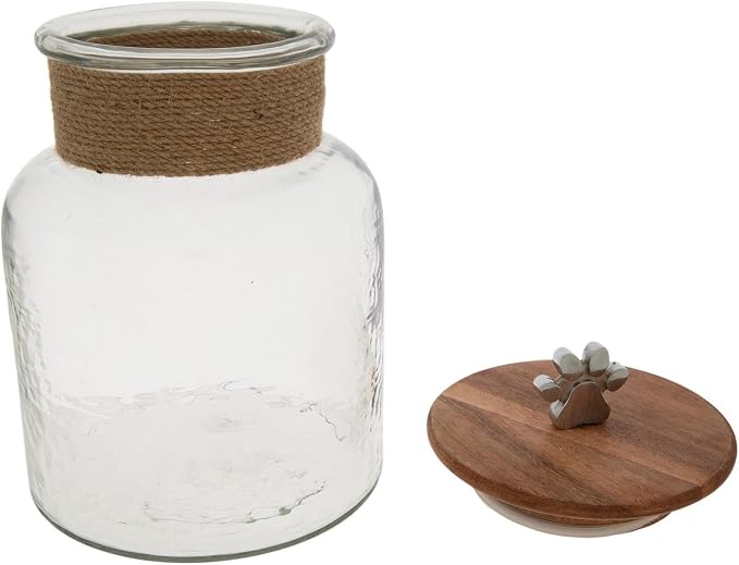Hobby Lobby Paw Print Glass Treat Jar, Clear, 10" H x 6.5" W | Container with Jute Wrap, Pet Dog Cat Treat Storage