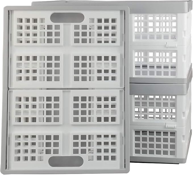 Vababa 28 L Plastic Collapsible Storage Bins, Set of 3 | Stacking Utility Foldable Basket, Collapsible Crates, Ideal for Groceries, Toys, Sundries, Household Supplies Storage