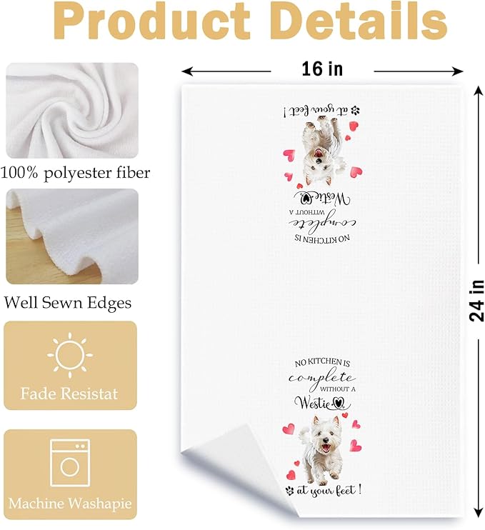 West Highland Terrier Gifts Kitchen Towels, Westie Gifts for Women Men Dish Tea Towels, Gift for Dog Lovers Owners Decorative Hand Towel for Kitchen, 16x24 Inch