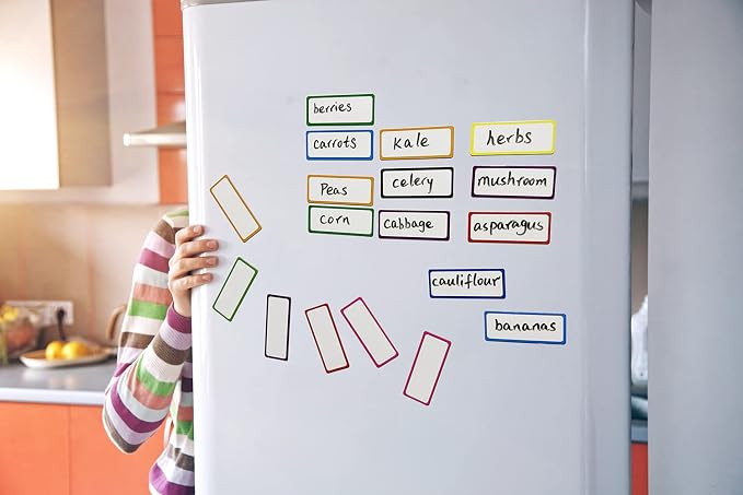 Dry Erase Magnetic Labels-60 PCS Reusable and Writable Name Magnets | 3"x1.2" color-framed labels for metal lockers and refrigerators, perfect for Home, office, school organization