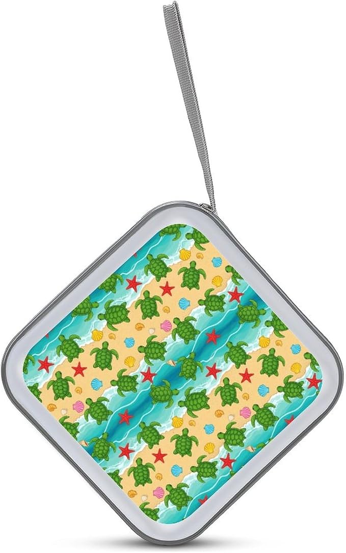 40-Disc CD/DVD Protective Case Beach Ocean Cute Turtle, Hard Plastic Binder with Zipper, Portable Storage Organizer for Travel Office