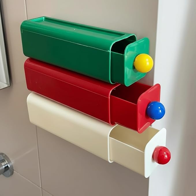 3 Pcs PET Drawer-type Storage Box Set, Rose Red, Green, Cream, Underwear Storage Organizer, Socks Storage Compartment, Wall Mounted Drawer Organizer for Home Decor, 8.9 x 3 x 3 in
