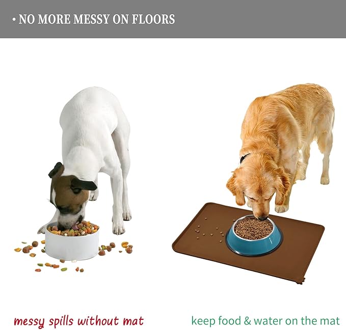 Reopet Waterproof Pet Feeding Mat, Non-Slip Silicone Placemats for Dog Cat Food and Water Bowl, High Raised Edges to Prevent Spills and Protect Floors