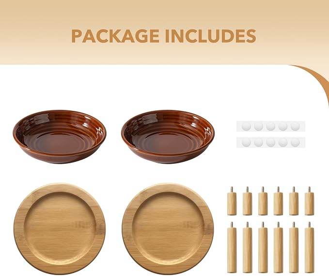 Havniva Elevated Cat Bowls, Ceramic Cat Bowl with Bamboo Stand Wide Opening | 5.7” Raised Cat Food Bowls, Whisker Friendly Cat Dish, Anti-Slip Cat Water Bowls, Shallow Cat Bowls, Cat Food & Water Bowl