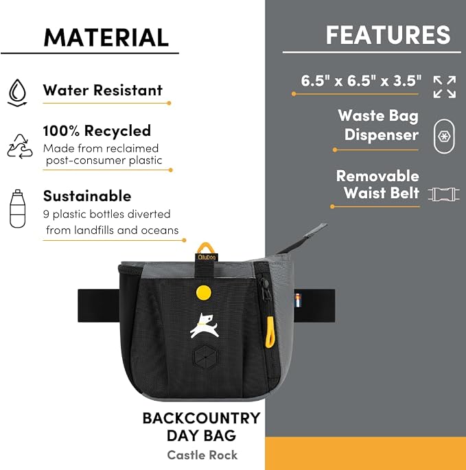 OllyDog Backcountry Day Bag | Dog Training Treat Pouch | Eco-Friendly Recycled Fabric Fanny Pack with Zipper Closure, Built-in Poop Bag Dispenser & Adjustable Waist Belt (Castle Rock)