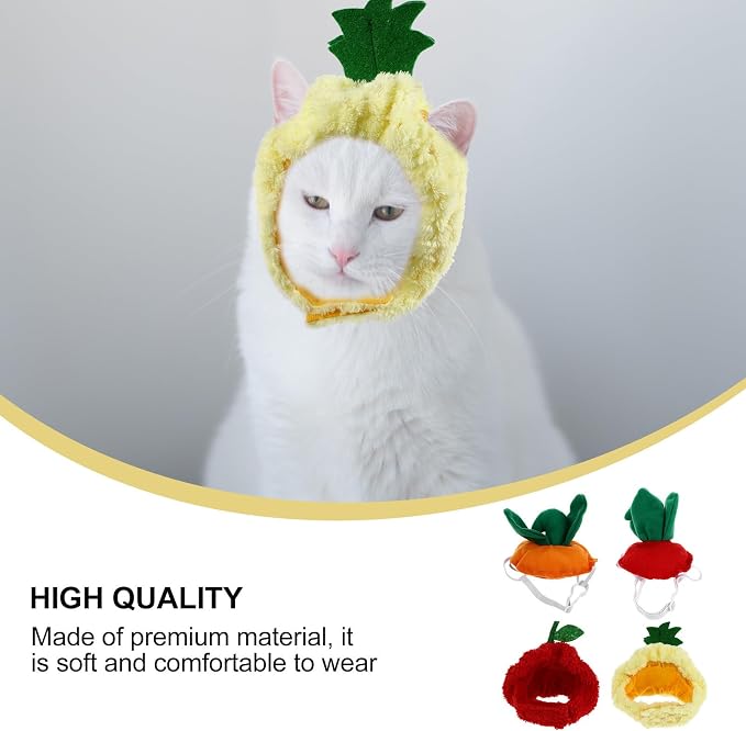 Toyvian 4pcs Fruit-Shaped Pet Hats for Dogs and Cats, Adorable Cloth Dog Party Headwear Highlighting Pet's Appearance with Sturdy Material, for Autumn and Winter Dress