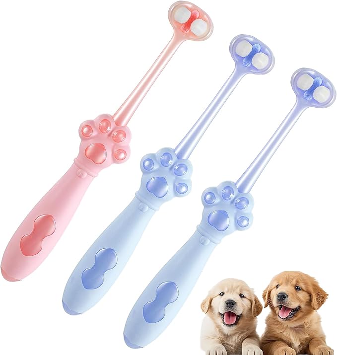 3 Pcs Three Sided Dog Toothbrush Pet Toothbrush Multi-Angle Dental Cleaning Brushes Easy Teeth Cleaning for Oral Health Medium and Small Dogs Cat