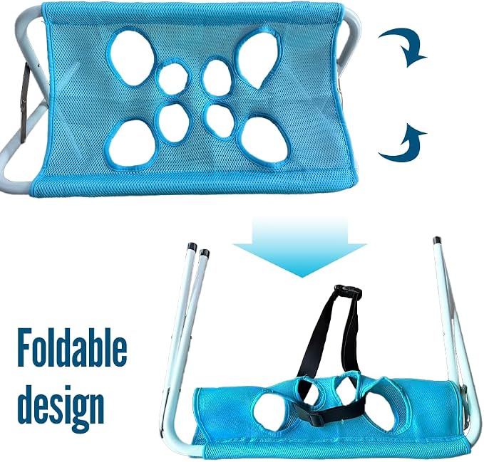 Foldable Pet Bathing Stand, Portable Dog Shower Grooming Rack, Blue | 44 LBS Weight Capacity Pet Grooming Hammock with Stand for Daliy Care,