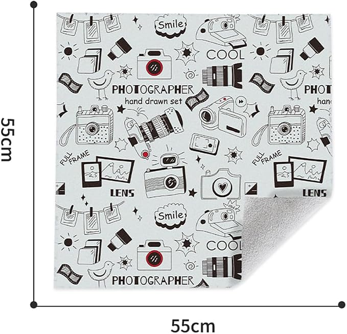 Self-Adhesive Magic Cloth Makeup Bag, Multi-Functional Cosmetic Bag, Portable Make up Wrap for Travel, Open Lay Flat Cosmetic Pouch Storage Organizer for Skincare & Makeup Accessorie (Camera, 55*55cm)