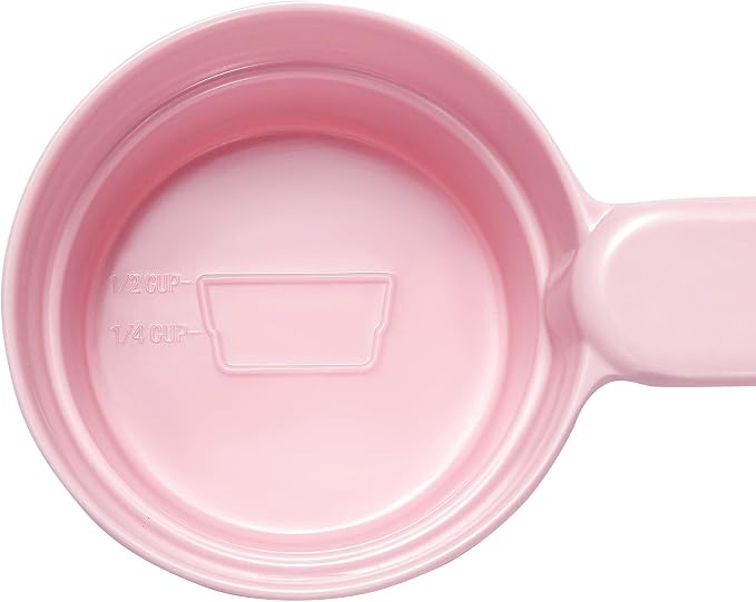 Joyinjojo Dog Cat Food Scoop - Pet Food Scoop Dog Food Measuring Cup 1/2 1/4 Cup, Comfortable Long Handle for Easy to Scoop Food, Soft Pink 1/2 Cup