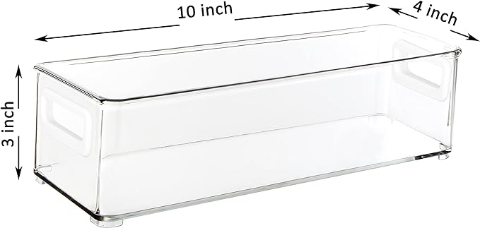 Youngever 4 Pack Stackable Plastic Storage Organizer Container Bins, Stackable Storage Bins with Handler for Refrigerator, Pantry (10" x 4" x 3")