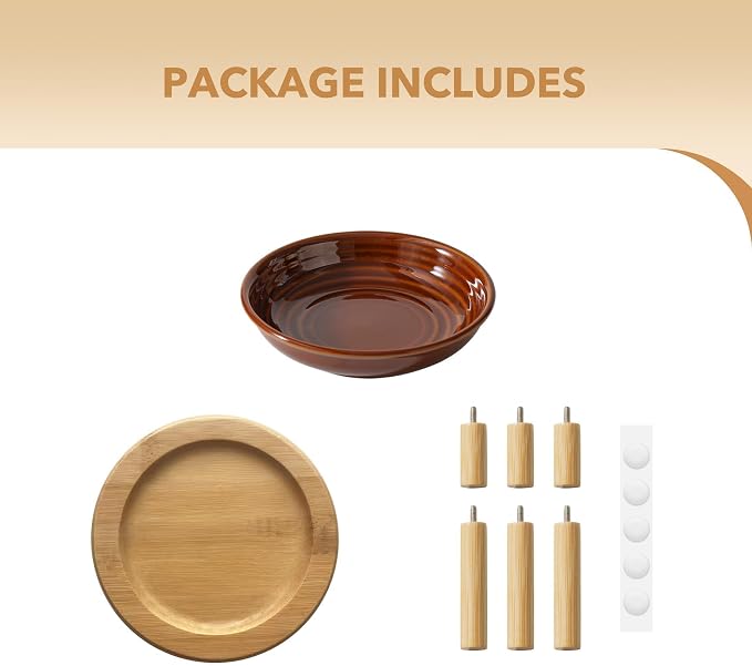 Havniva Elevated Cat Bowls, Ceramic Cat Bowl with Bamboo Stand Wide Opening | 5.7” Raised Cat Food Bowls, Whisker Friendly Cat Dish, Anti-Slip Cat Water Bowls, Shallow Cat Bowls, Cat Food & Water Bowl