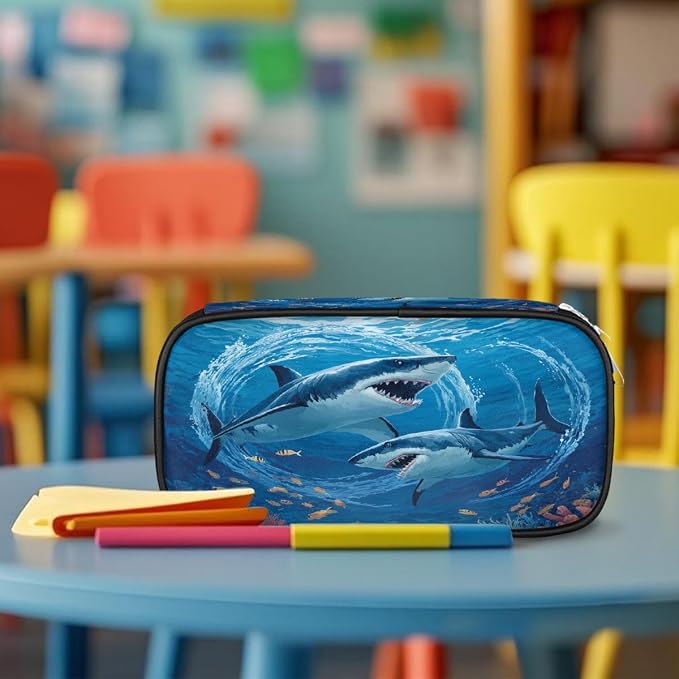 Pencil Cases Large Capacity Pen Pouch, Underwater Shark Pencil Box Organizer School Supplies for College Student Teen Adults