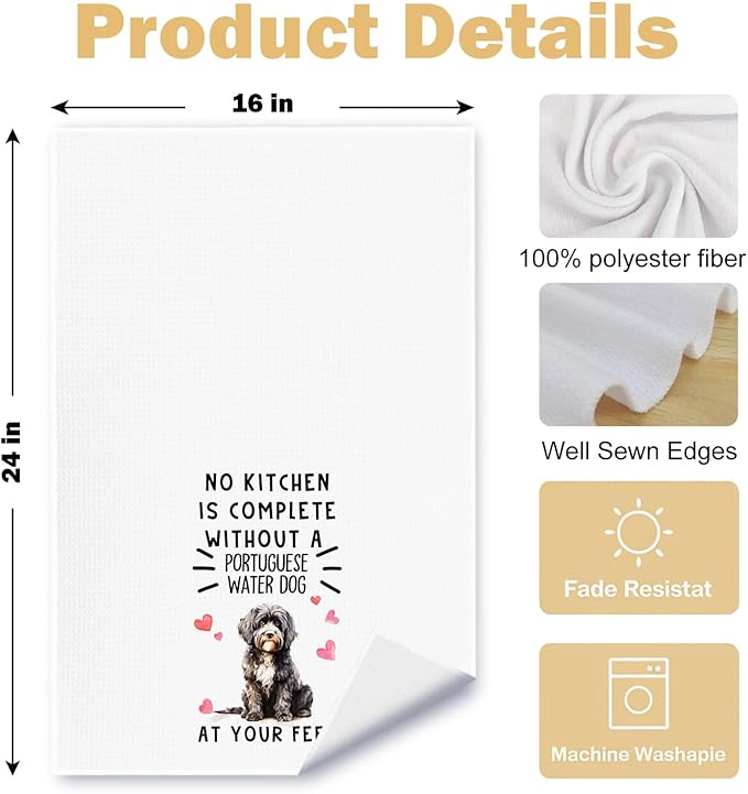 Portuguese Dog Kitchen Towels, Portuguese Water Dog Gifts Dish Tea Towels for Kitchen Decor, Dogs Lover Gifts Decorative Hand Towel, 16x24 Inches Set of 2
