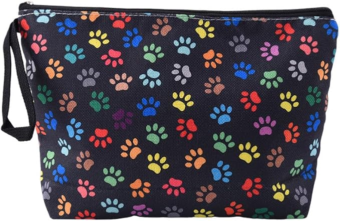 Paw Print Makeup Bag Cat Footprint Cosmetic Bags Portable Travel Toiletry Bag for Women Storage Zipper Pouches with Wrist Strap Makeup Cosmetic Pouch for Purse Dog Cat Lover Birthday Gifts