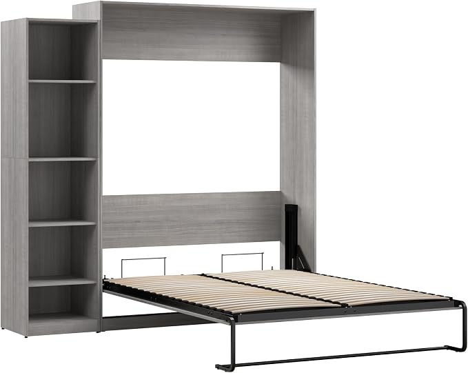 Bestar Queen Murphy Bed with Closet, Platinum Gray, Claremont, 85W | Closet Organizer; supports up to 1000 lb; min. ceiling height 88 in.; for guest room or multipurpose space; 10-year warranty