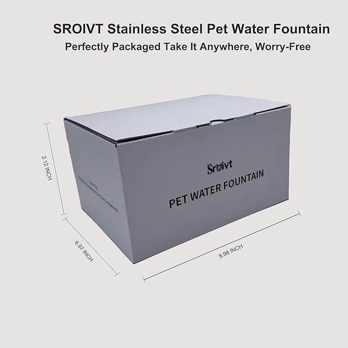 Cordless Cat Water Fountain Stainless Steel - Stainless Steel Cat Water Fountain Cordless - Water Fountain for Cats - Wireless Pet Water Fountain - Motion Sensor/Battery Operated 2.6L,1 Filter