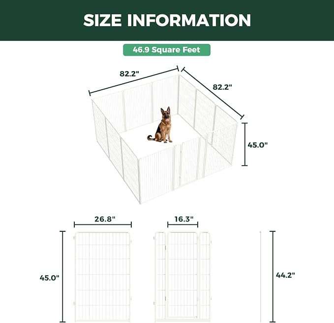 FXW Homeplus Indoor Dog Playpen, 45" H, 12 Panels, for Large Dogs | Stress-free play, Heavy-duty, Semi-open design, Easy setup, Threshold-free gate, Expandable, Patented