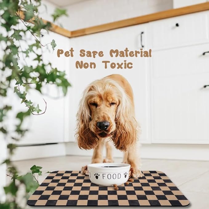 Dog Food Mats for Floors Waterproof, Pet Water Bowl Mats Pet Feeding Absorbent Placemats Plaid 12 * 20 inch