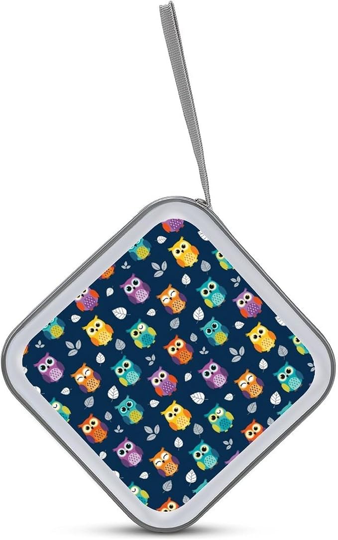Portable CD Storage Case for 40 Discs Cute Owl, Hard Shell Binder with Handle, Protective Organizer for Car Office Travel