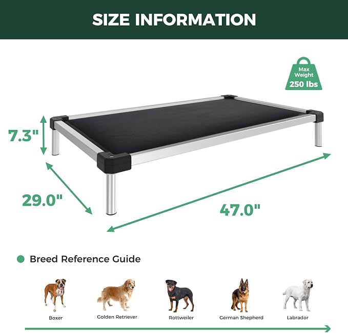 FXW TitanNest Padded Chew-Proof Elevated Dog Bed for Large Dogs | Easy to Clean, Pre-assembly Raised Cot, Indoor/Outdoor/Camping, 47 x 29 x 7.3in